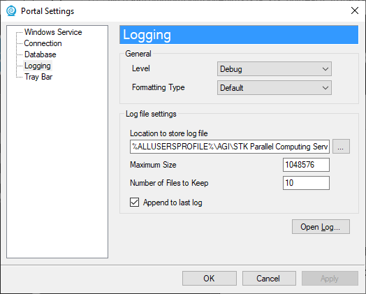 Portal Settings - Logging