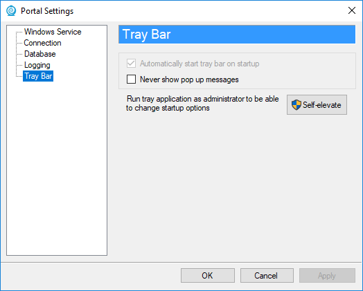 Portal Settings - Tray Bar