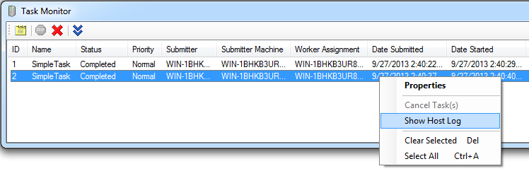 Task Monitor Show Host Log