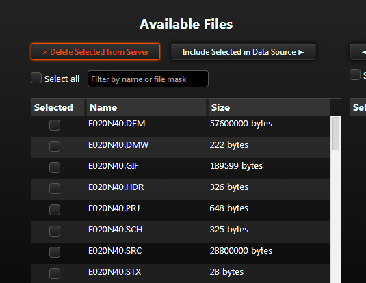 The available files after they are uploaded to the data source