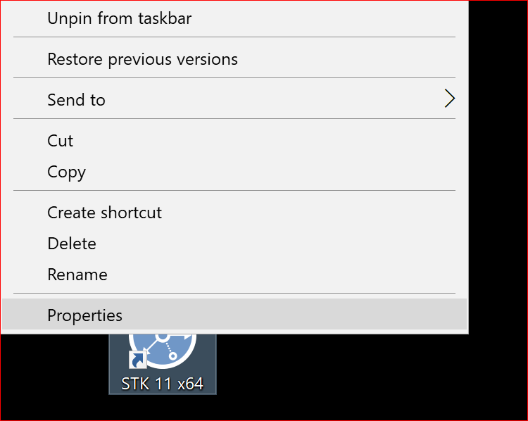 Context Menu for STK 11 Shortcut