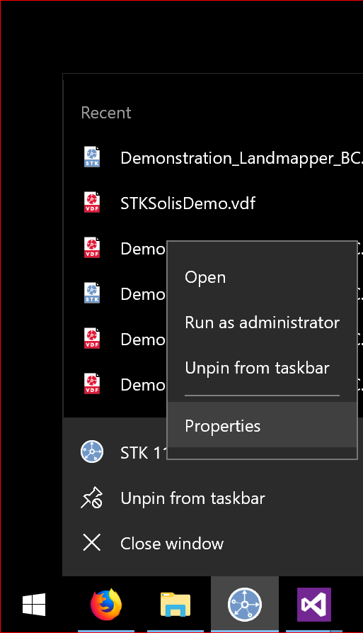 Right Click Menu for STK 11 Taskbar Icon