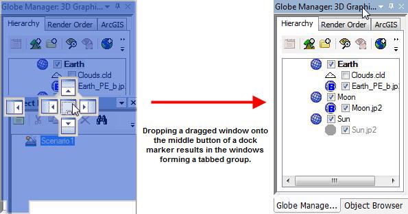 Example of windows docked in a tab group.