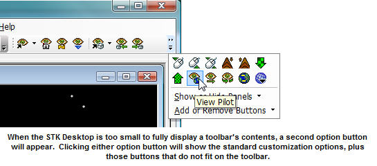 Toolbar showing hidden buttons on chevron menu.