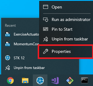 Right Click Menu for STK 12 Taskbar Icon