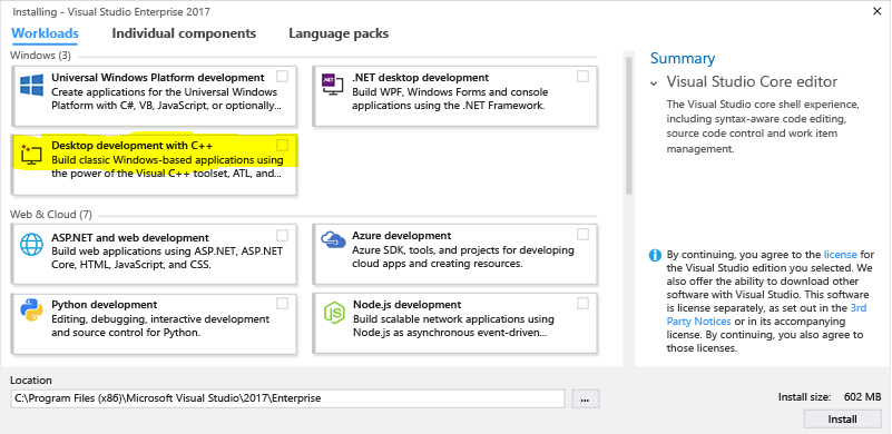 Visual Studio Install Options